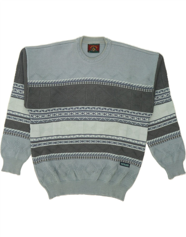 NAVIGARE Mens Crew Neck Jumper Sweater Large Blue Striped Cotton Vintage Navigare and Second-Hand Navigare from Messina Hembry 