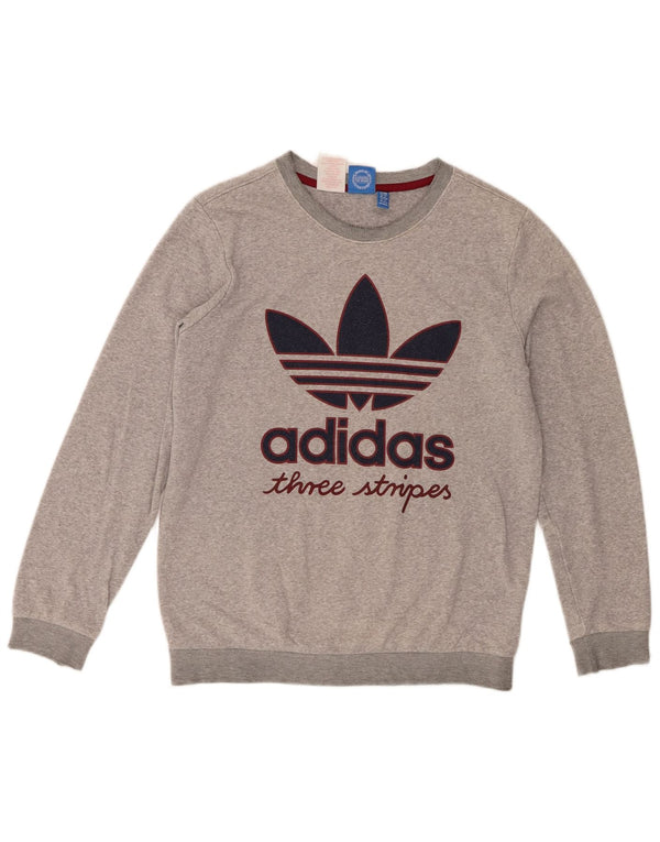 Adidas meninos três listras moletom jumper 13-14 anos cinza manchado