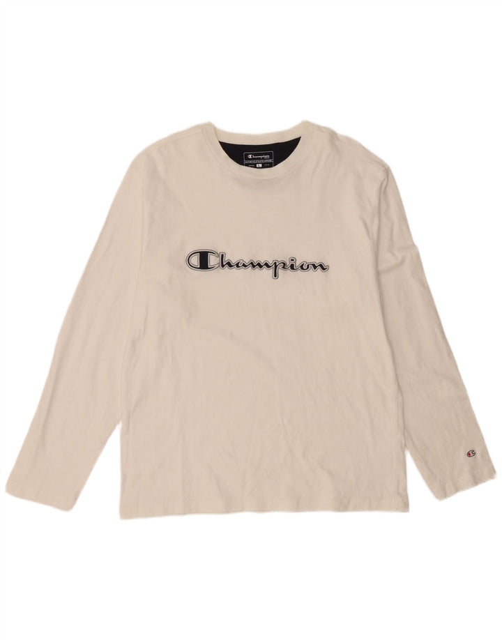 CHAMPION Top gráfico masculino manga comprida grande algodão branco