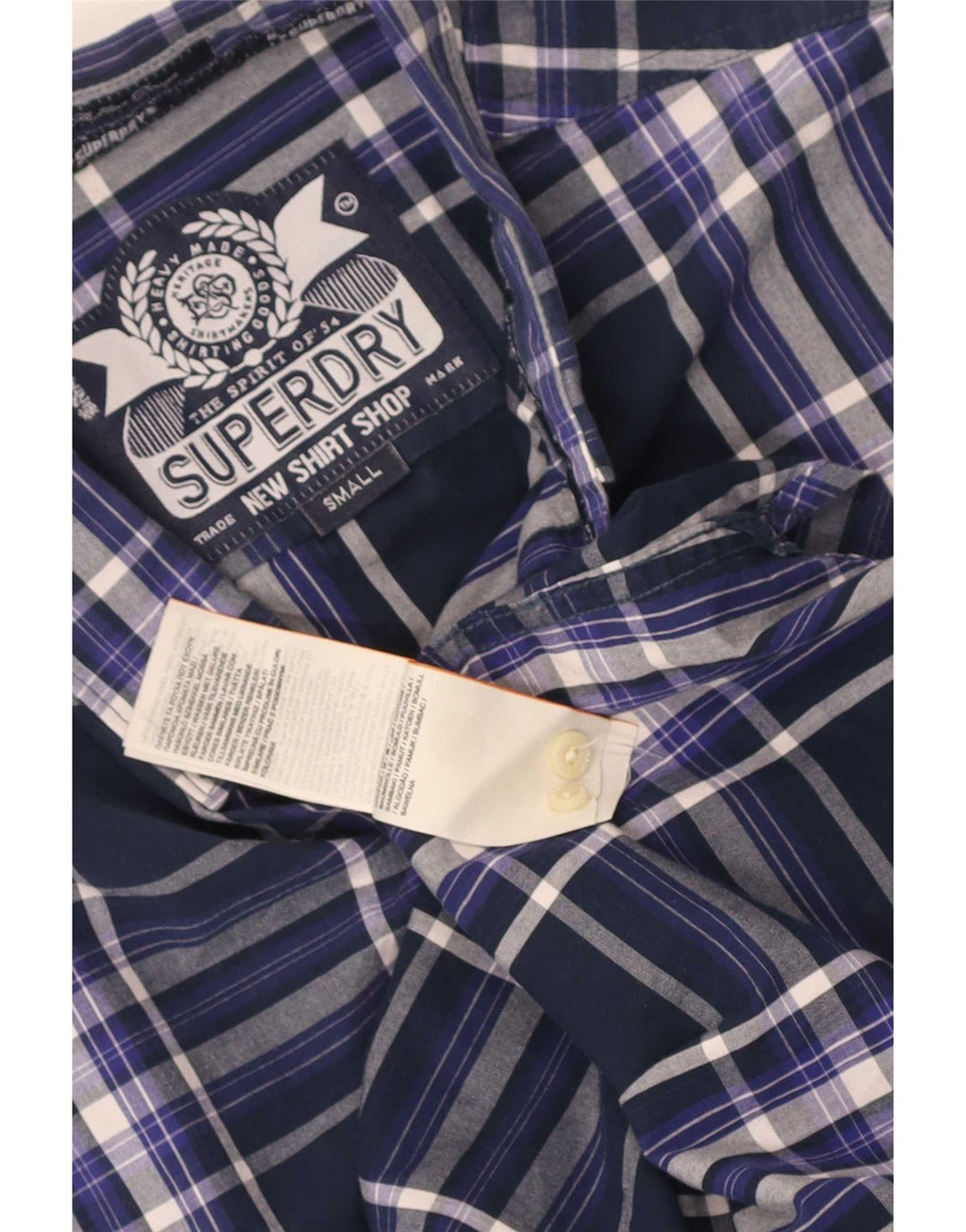 Camisa masculina Superdry pequena xadrez azul marinho algodão