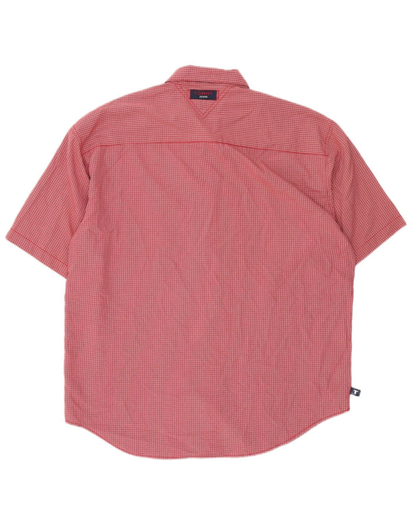 Camisa masculina de manga curta Tommy Hilfiger XL poliéster vermelho guingão
