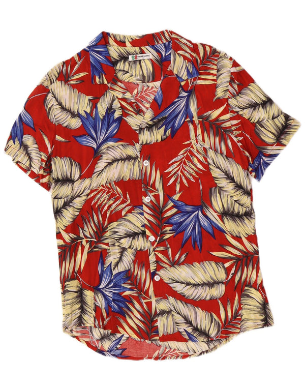 Camisa havaiana masculina vintage de manga curta grande rayon floral vermelho