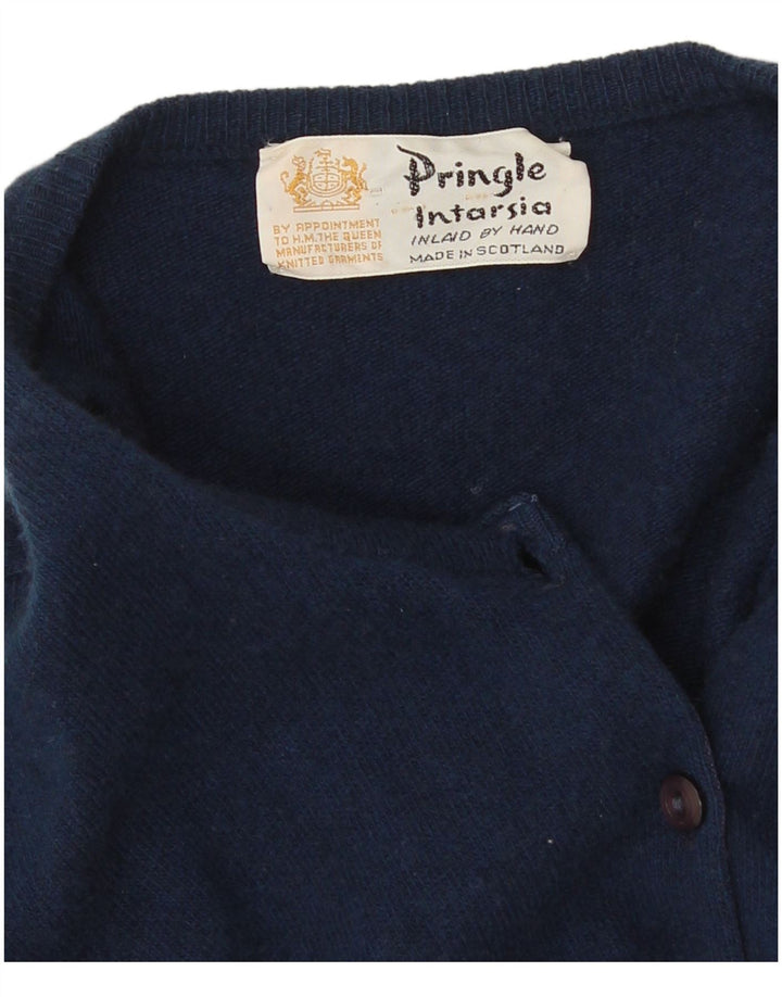 Suéter cardigã feminino Pringle Reino Unido 14 médio azul marinho argyle/diamante