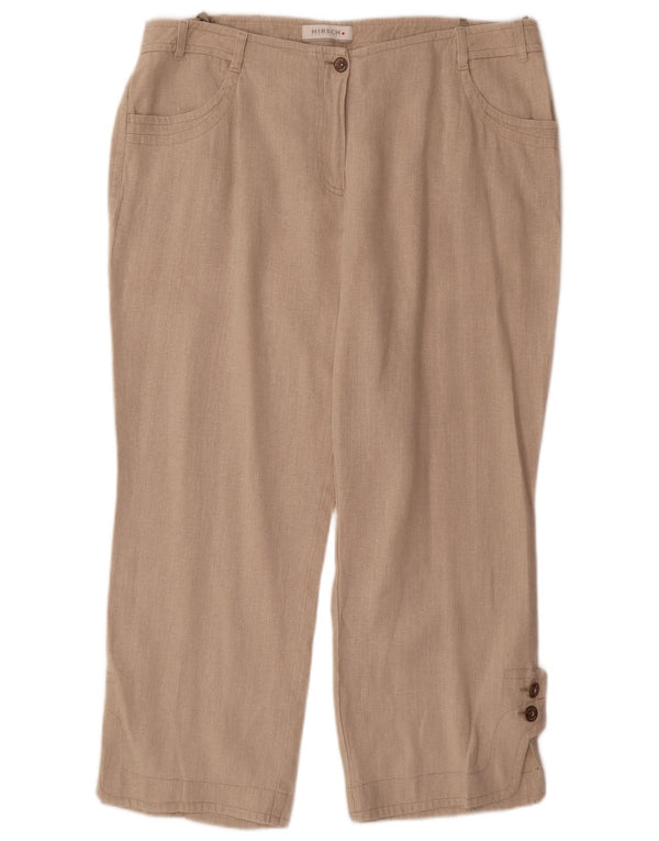 Hirsch Calça feminina casual de perna larga Reino Unido 18 XL W36 L26 Linho bege