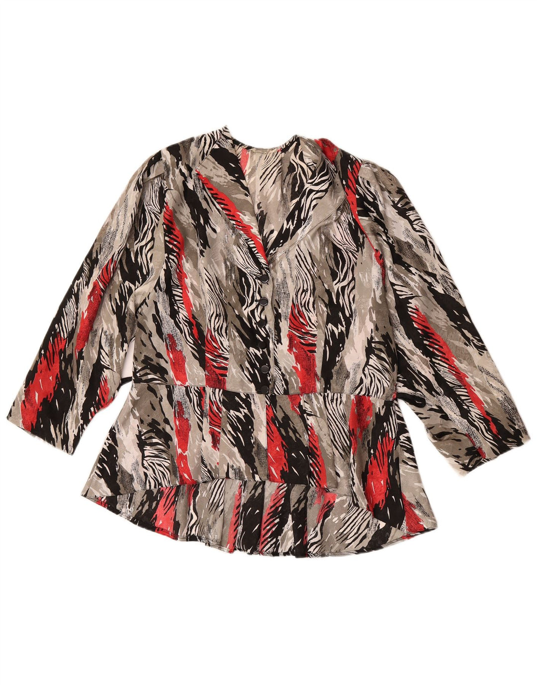 Blusa feminina vintage com estampa abstrata manga 3/4 Reino Unido 16 grande cinza