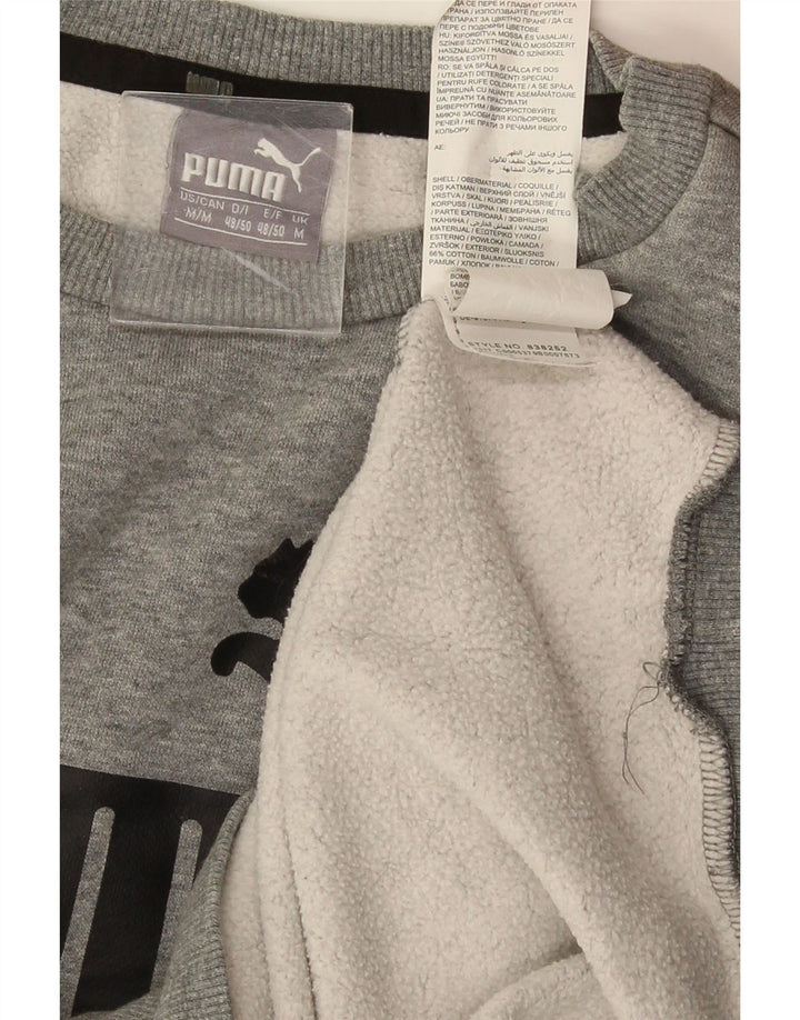 PUMA Mens Graphic Moletom Jumper Médio Cinza Algodão Flecked