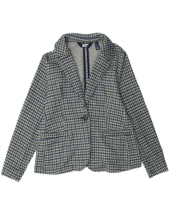 Jaqueta blazer feminina Lands End com 1 botão UK 10 pequena azul houndstooth