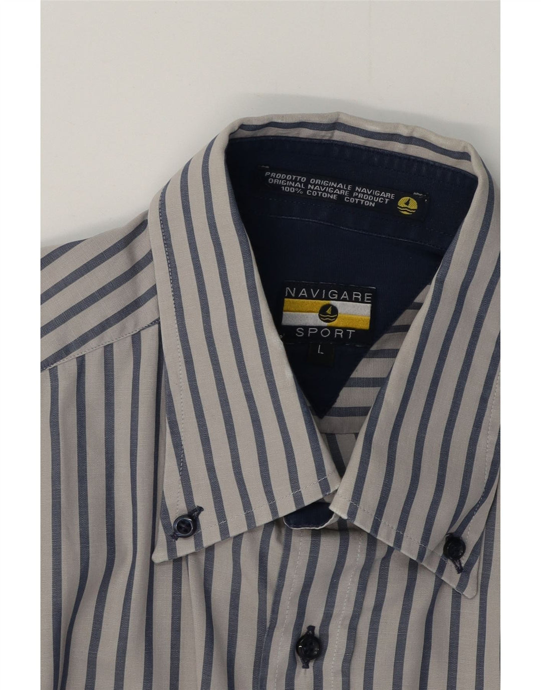 Camisa masculina NAVIGARE grande algodão listrado azul