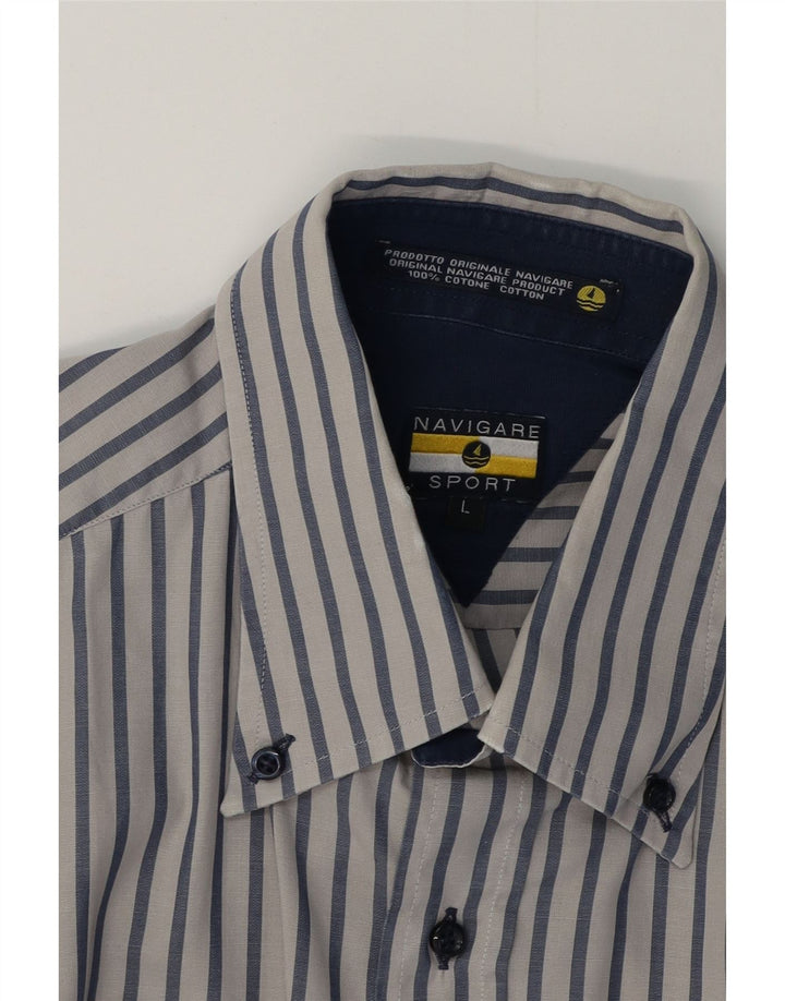 Camisa masculina NAVIGARE grande algodão listrado azul