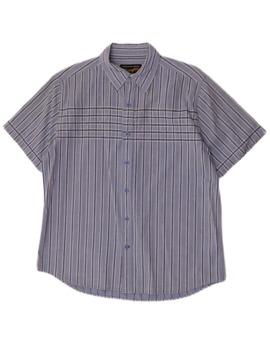 Wrangler Camisa masculina de manga curta grande algodão listrado azul