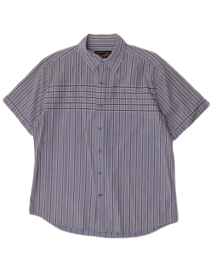 Wrangler Camisa masculina de manga curta grande algodão listrado azul