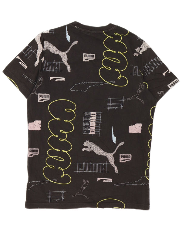 Puma Mens Graphic T-Shirt Top Pequeno Algodão Preto