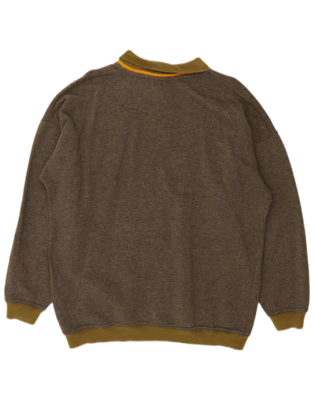 Suéter vintage masculino com gola polo e lã listrada cáqui grande