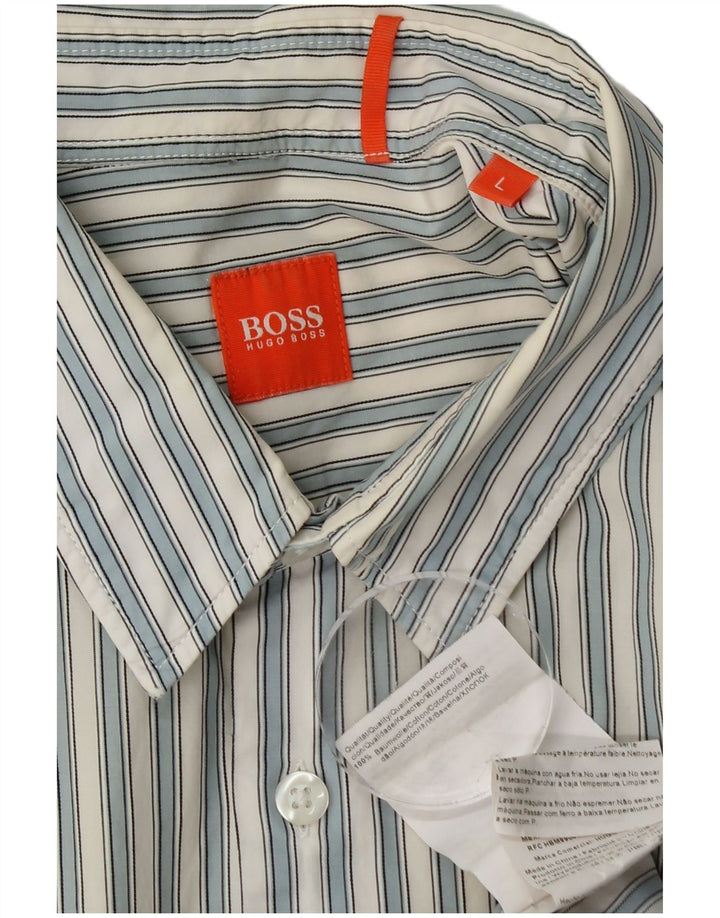 Camisa Hugo Boss Boys 15-16 Anos Grande Algodão Listrado Azul