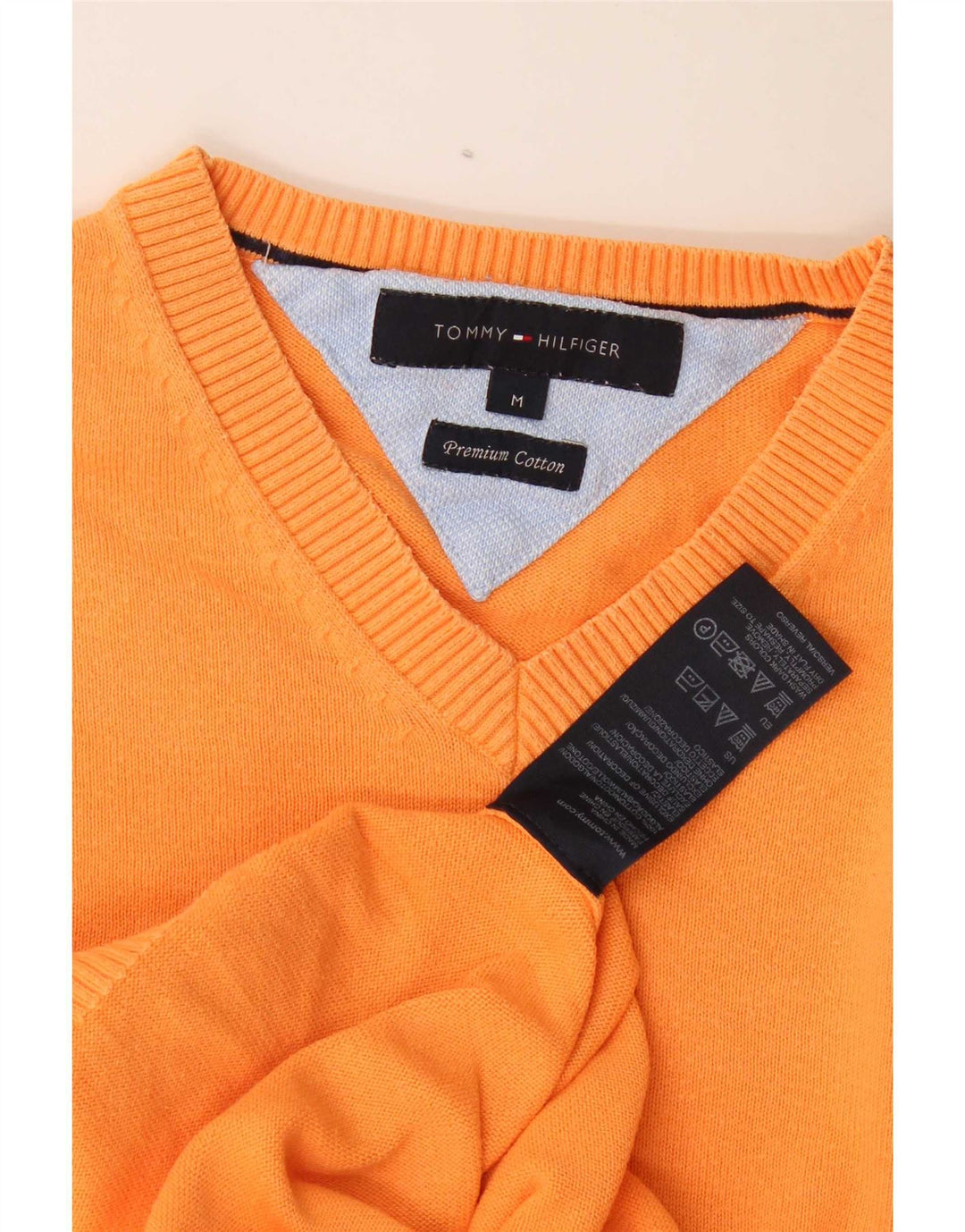 Tommy Hilfiger Suéter masculino com gola V e algodão laranja médio