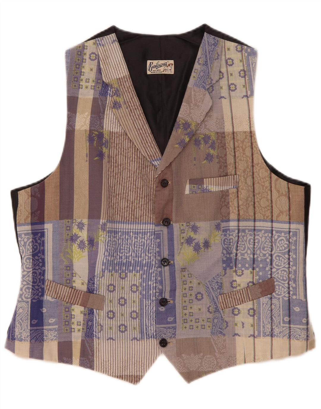 Colete masculino vintage XL patchwork multicolorido de algodão