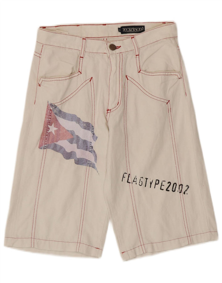 Bermuda masculina Jeckerson com estampa gráfica W28 pequeno algodão branco