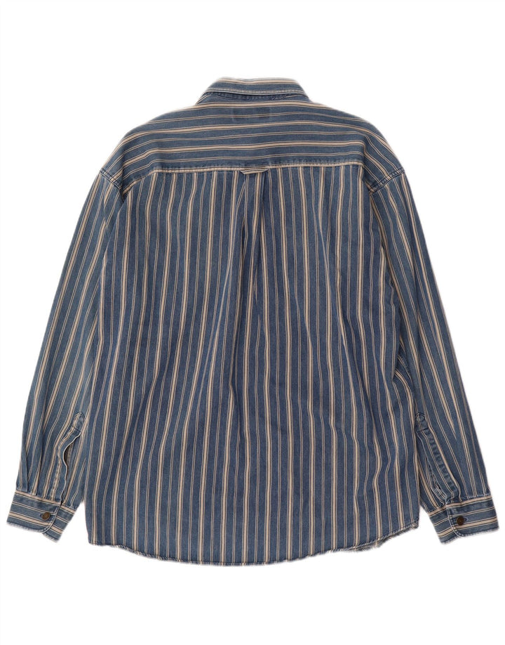 Camisa masculina Marks & Spencer de algodão listrado azul médio