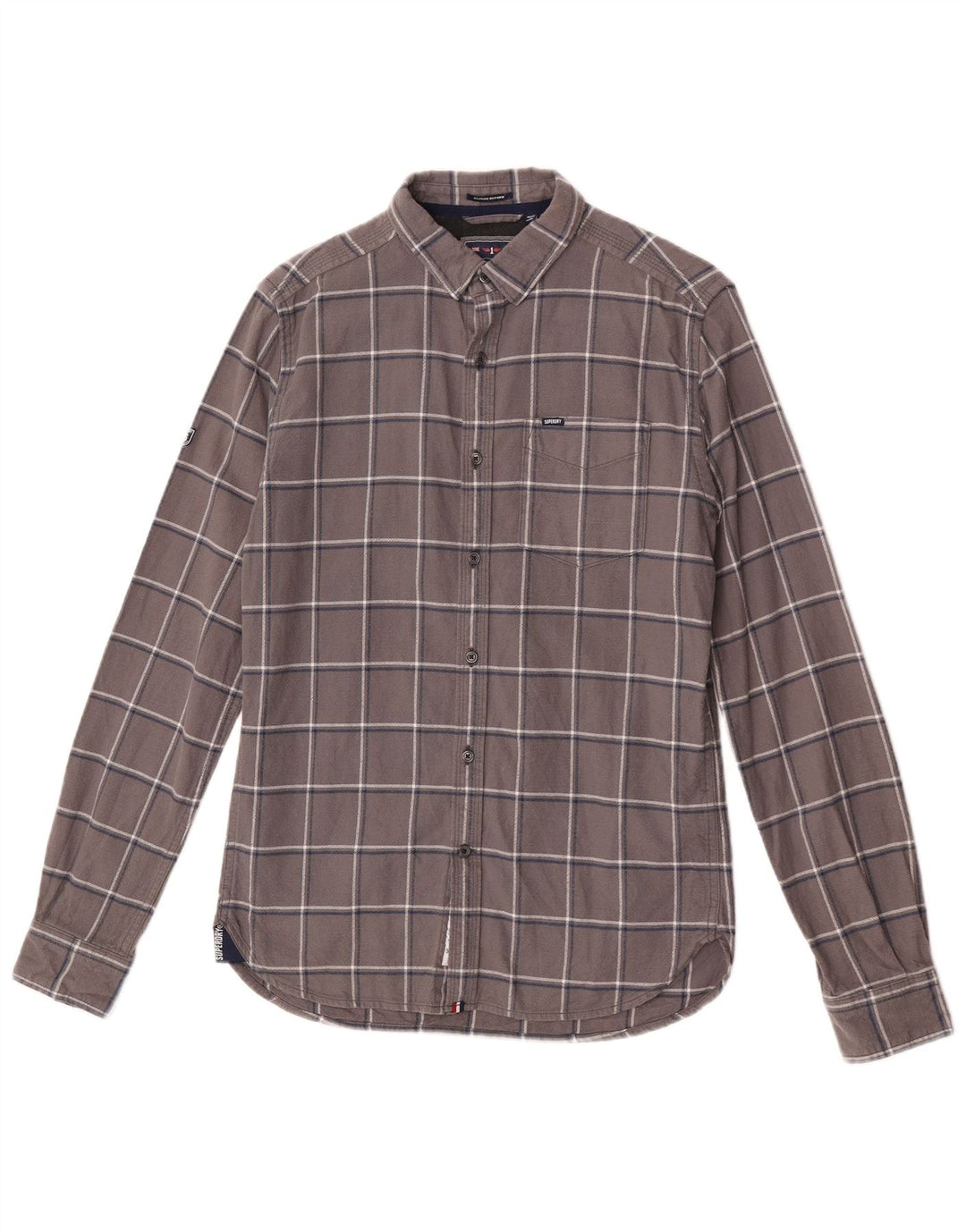 Camisa masculina de flanela Superdry pequena algodão xadrez cinza