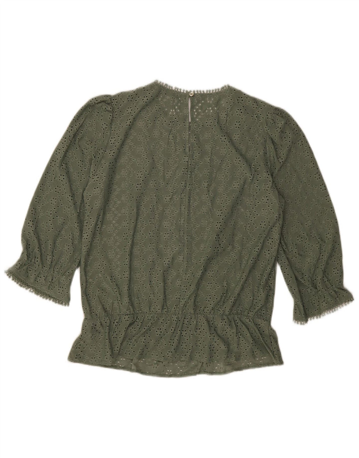 Blusa feminina de manga 3/4 Oasis UK 12 poliéster verde médio