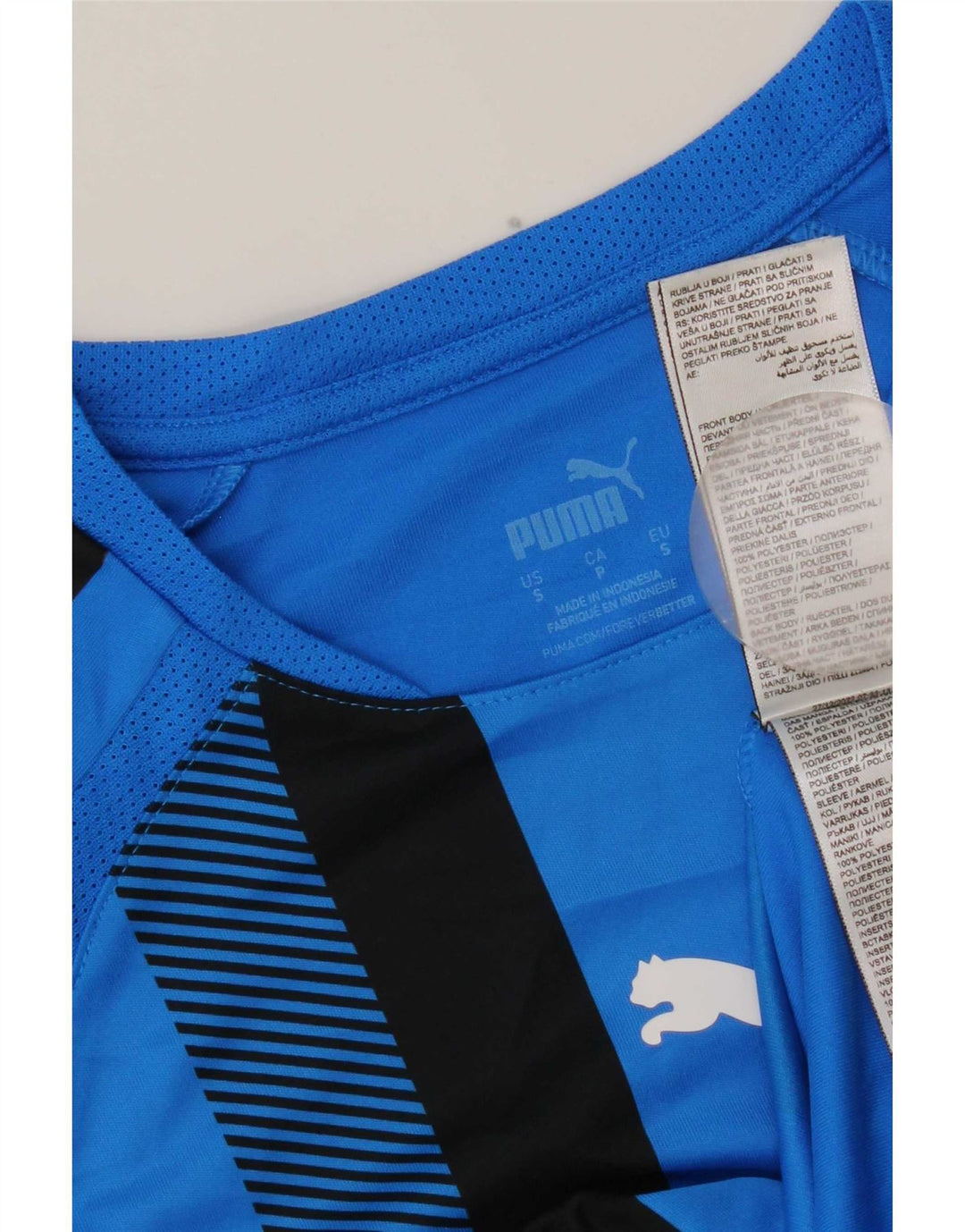 Camiseta masculina Puma pequena listrada azul poliéster