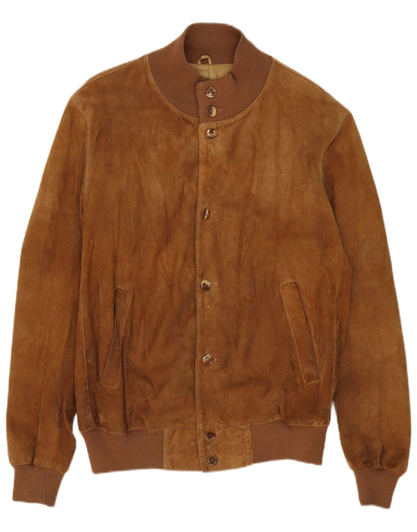 Jaqueta bomber masculina vintage de camurça Reino Unido 40 couro bege grande
