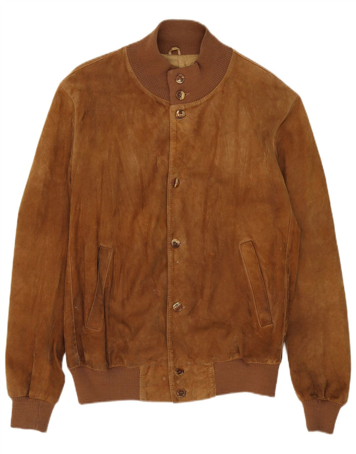 Jaqueta bomber masculina vintage de camurça Reino Unido 40 couro bege grande