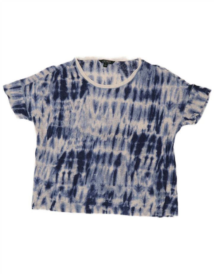 Camiseta feminina RALPH LAUREN UK 14 médio azul tie-dye linho