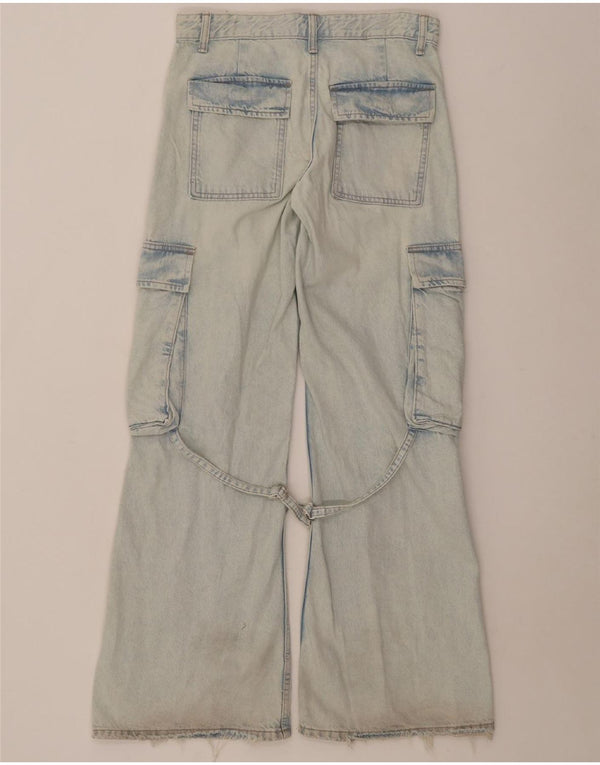 Calça jeans feminina Zara Cargo Wide Leg EU 36 XS W26 L32 azul algodão