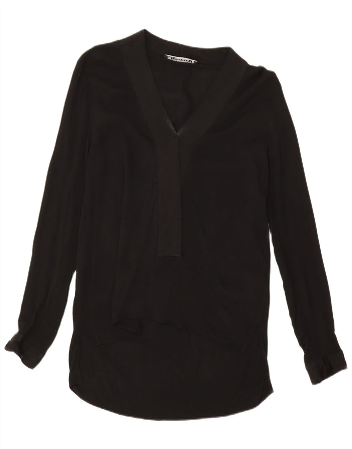 Blusa feminina de manga comprida Zara Top UK 14 médio preto viscose
