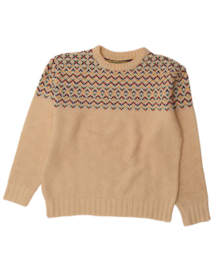 Suéter masculino vintage com gola redonda, médio off white Fair Isle