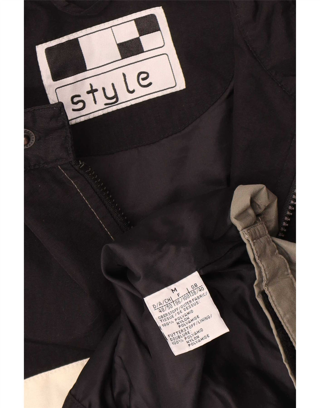Jaqueta corta-vento masculina vintage UK 38 poliamida colorblock cinza médio