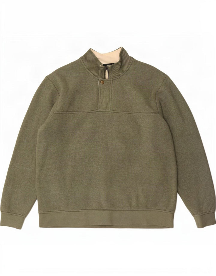 Suéter masculino Orvis com zíper e gola XL de algodão cáqui