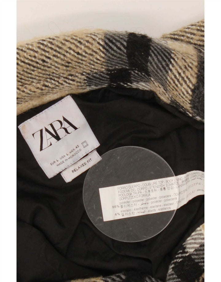 Jaqueta utilitária masculina Zara UK 40 grande poliéster xadrez bege