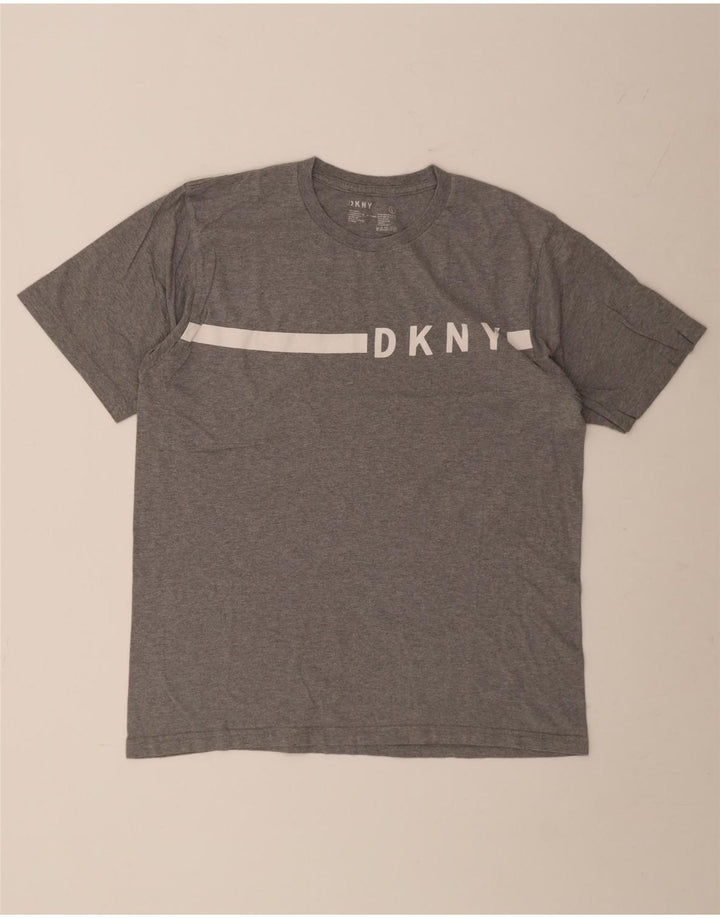 Camiseta gráfica masculina Dkny Top grande cinza colorblock algodão