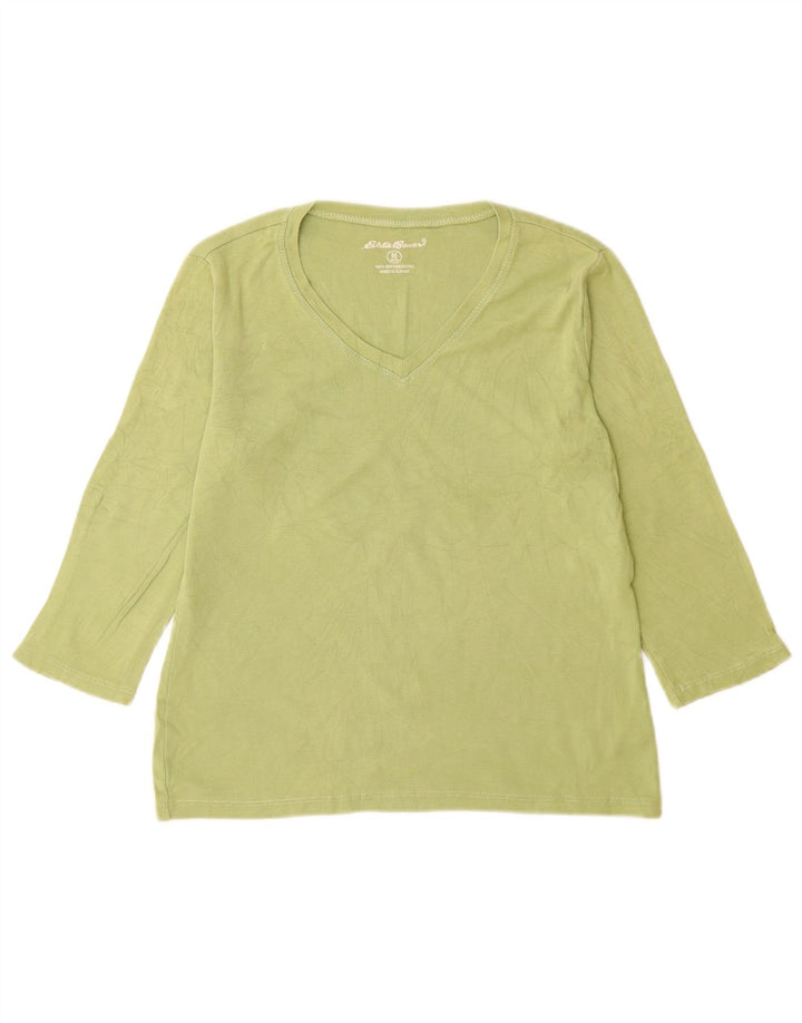 Eddie Bauer Top feminino manga 3/4 Reino Unido 12 algodão verde médio