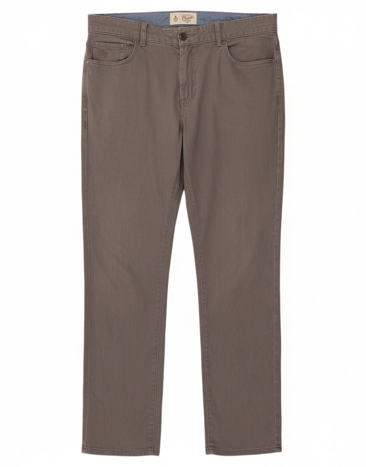 Calça casual masculina slim PENGUIN W34 L32 algodão cinza