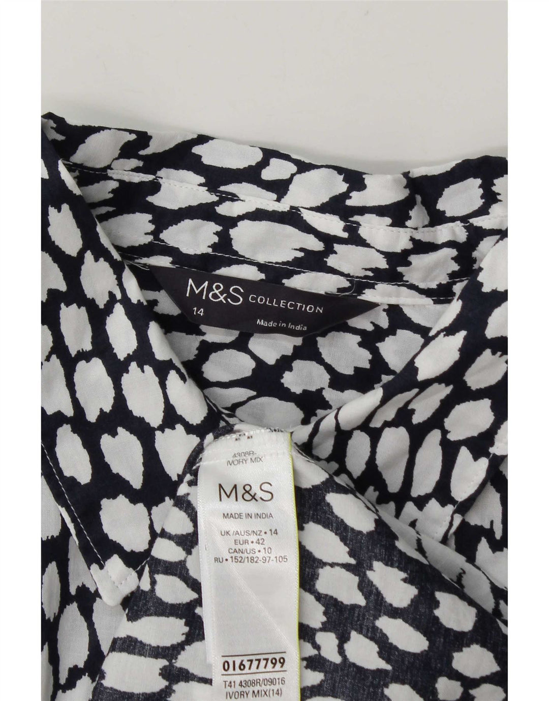 Camisa feminina Marks & Spencer Reino Unido 14 grande algodão manchado branco