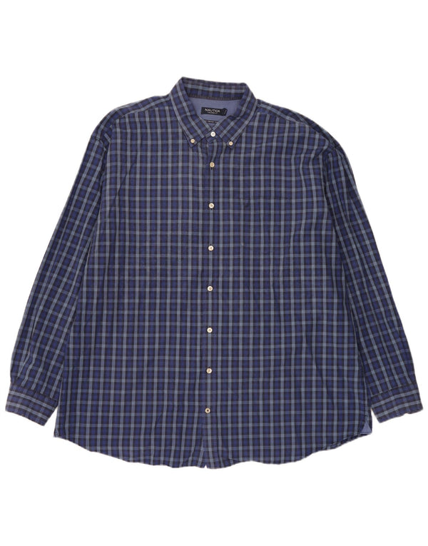 Camisa masculina Nautica sob medida 3XL algodão xadrez azul marinho