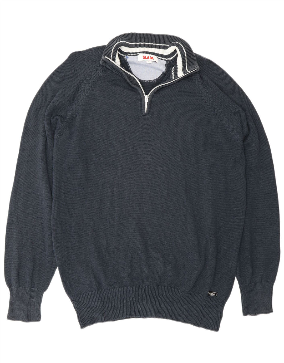 Suéter masculino Slam com zíper e gola XL em algodão azul marinho