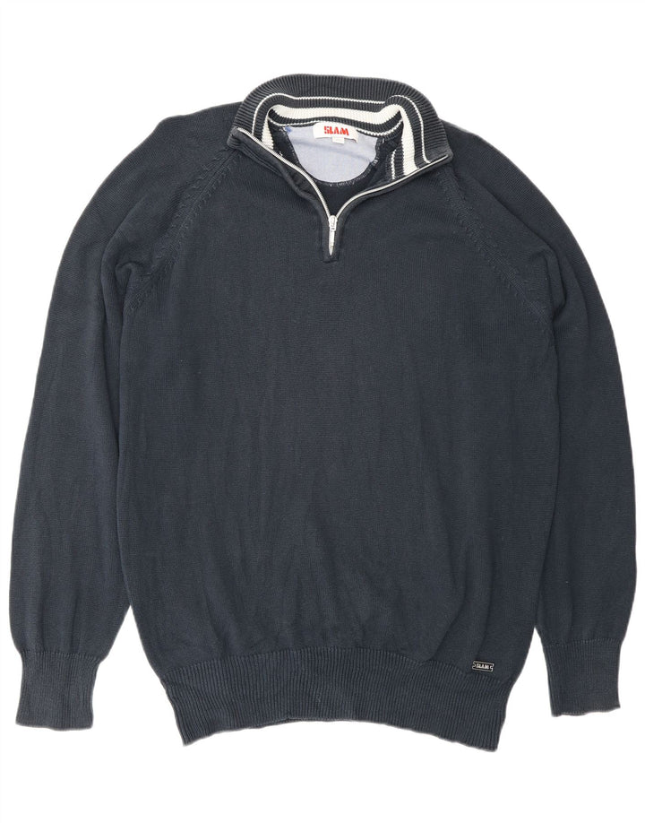Suéter masculino Slam com zíper e gola XL em algodão azul marinho