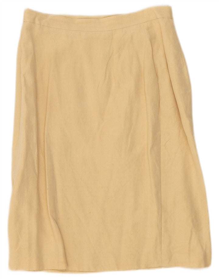 Saia feminina Marks & Spencer A-Line Reino Unido 12 Médio W28 Seda Bege