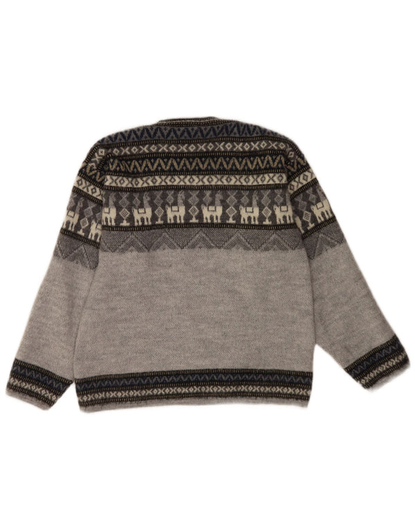 Suéter feminino Artesanias com gola canoa Reino Unido 10 pequeno cinza Fair Isle Wool
