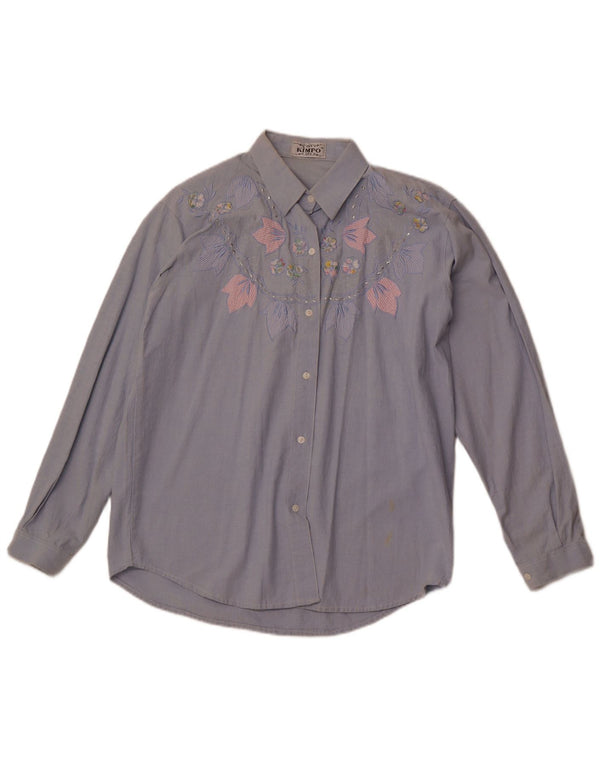 Camisa feminina VINTAGE UK 18 XL azul floral algodão retrô