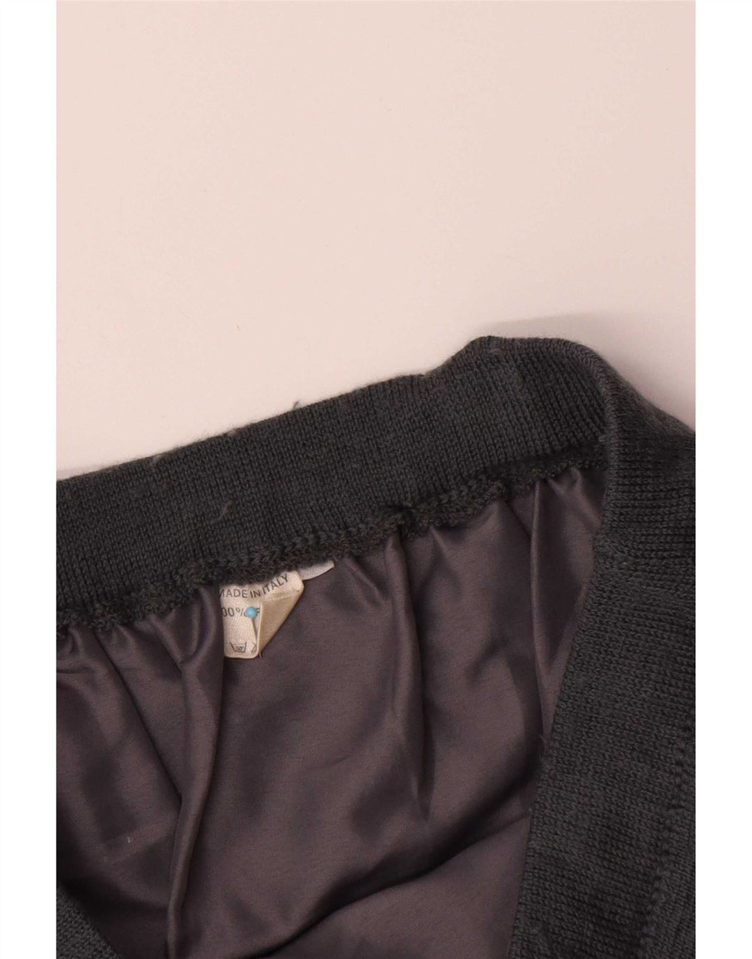 Saia reta de malha feminina vintage W30 lã cinza médio