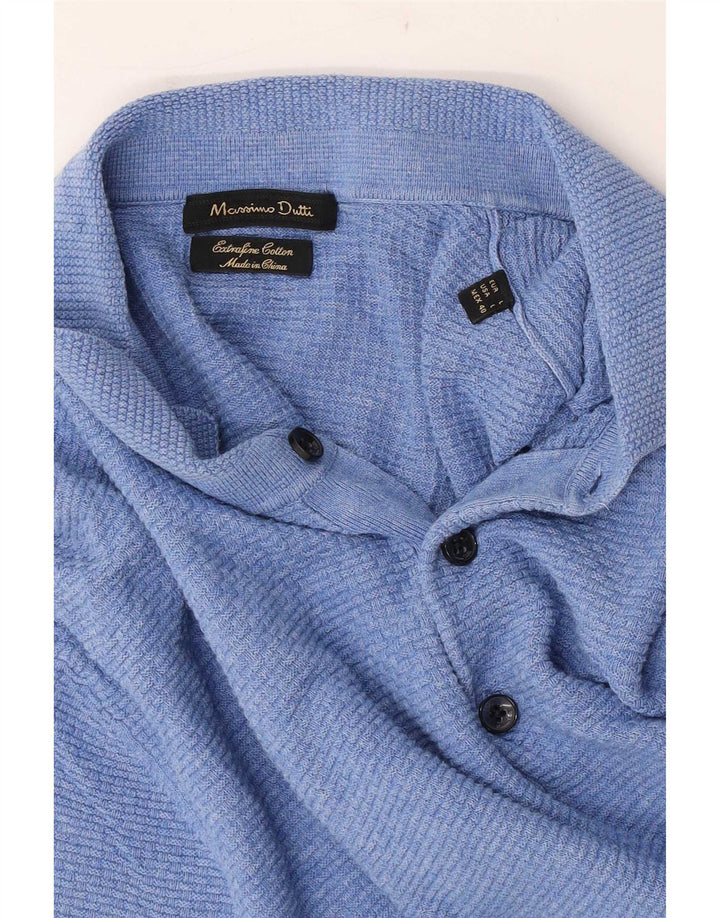 Suéter masculino Massimo Dutti de manga curta com gola polo grande azul
