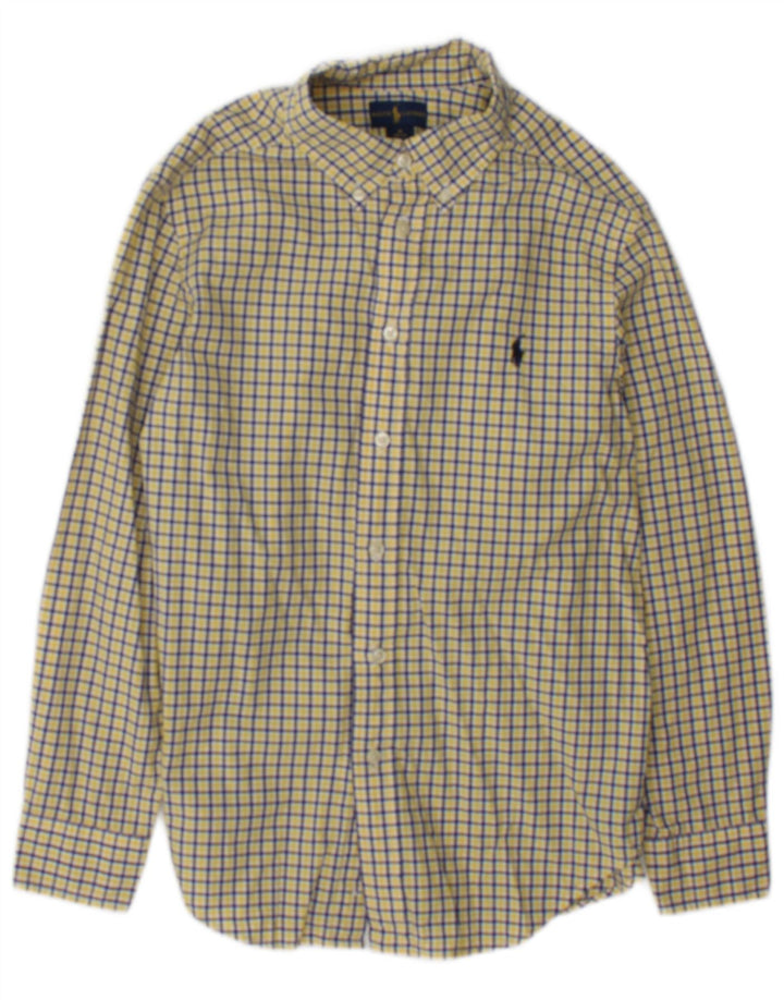 Ralph Lauren Camisa masculina 10-11 anos algodão xadrez amarelo médio