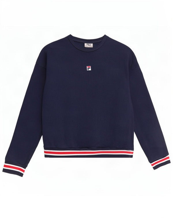 Fila moletom feminino jumper UK 14 médio algodão azul marinho