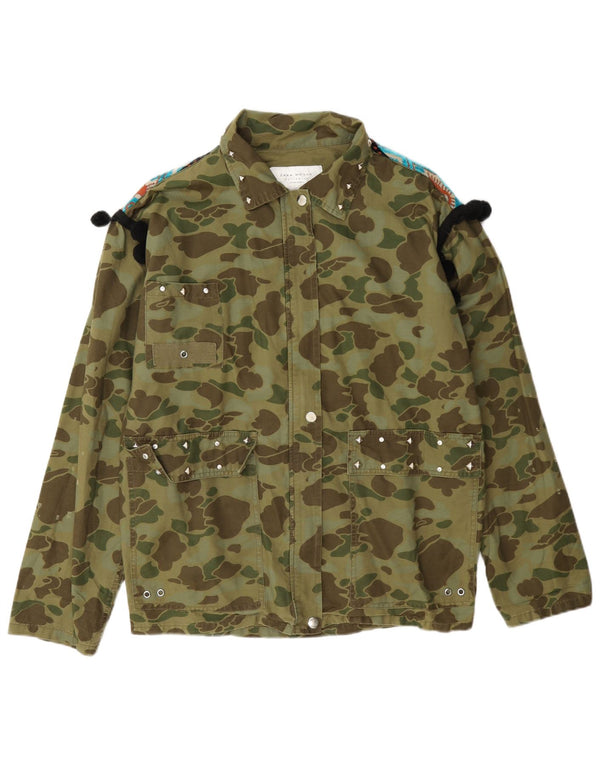 Jaqueta militar oversized feminina Zara UK 6 XS cáqui algodão camuflado