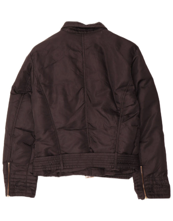 Jaqueta feminina acolchoada para motociclista Benetton UK 10 pequena preta nylon